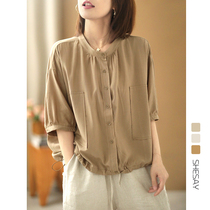 Xiao said (only for the darling powder) Summer thin-style silk round collar 70% sleeves shirt female loose casual lining clothes