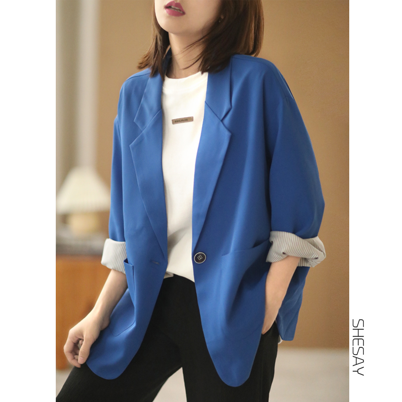 Xiao says trendy casual minimalist temperament loose display slim pure color suit jacket woman long sleeve commute 2022 Spring paragraph