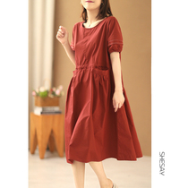 Xiao says unique design sense loose with high waist-covered meatless lean round collar short sleeve one-piece dress 2022 Summer new