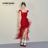 Оригинальное красное атмосферное платье, французский стиль, эффект подтяжки