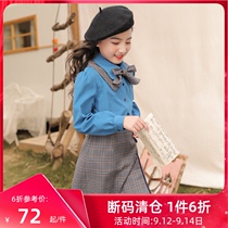 Girls Shirt Western Style Academy Style 2021 Autumn New Childrens Long Sleeve Top Female Boy Bow Collar Shirt