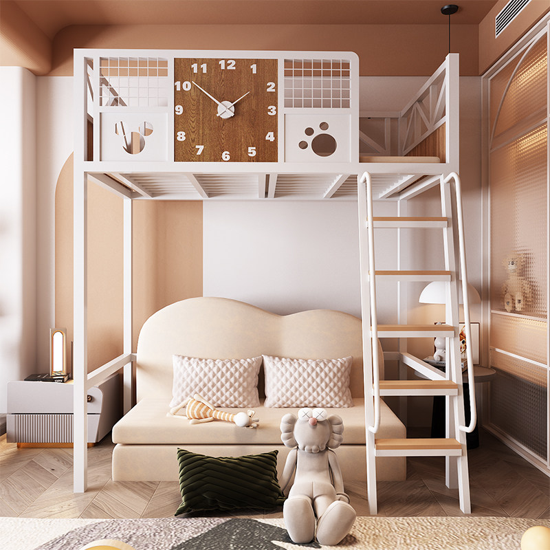 Iron Art Overhead Bed Lower Table Minimalist Modern Duplex Penthouse Style Single Upper Province Space Small Household Type High And Low Bed-Taobao