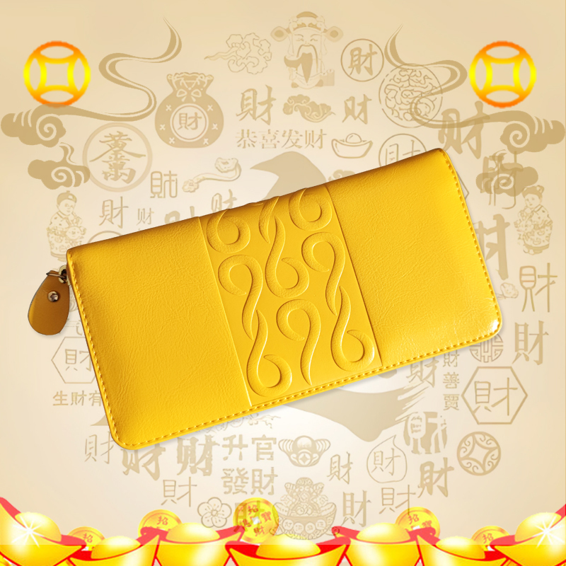 2026 New Model Yellow Genuine Leather 69 Number Easy Digital Fortune Long Horizontal Wallet for Men and Women to Attract Wealth and Prosperity