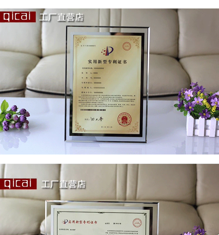 Ủy quyền danh dự A4 Hộp chứng chỉ A5 Crystal Glass 8 10 Small 12 inch Photo Frame Platter Medal Hiển thị tường kính đổi màu