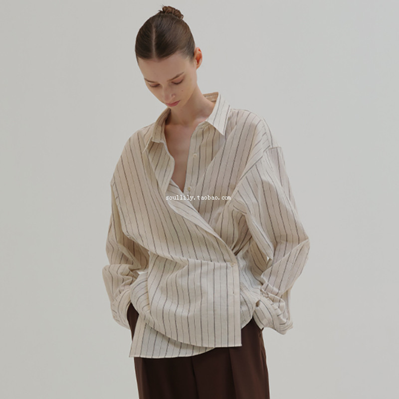 moia loose striped shirt female design sense niche high-end long-sleeved casual shirt female spring and summer 2022 new