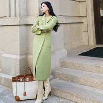 Mei Sanguan Xiangjia Zui new green slim-fitting wool coat womens winter new design sense temperament wool coat