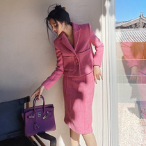Zhao Sanguan pink memories Xiaoxiang suit female design sense niche short suit jacket plus one-step skirt