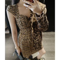 Mei Sanguan wild KITTEN BAO WEN CRISP shell sleeve square collar dress female autumn new high waist A-line short skirt