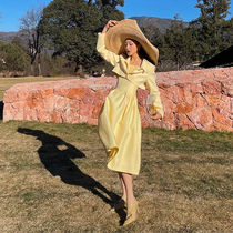 Zhao Sanguan girls prayer goose yellow suit female spring new design suspender dress A-line skirt