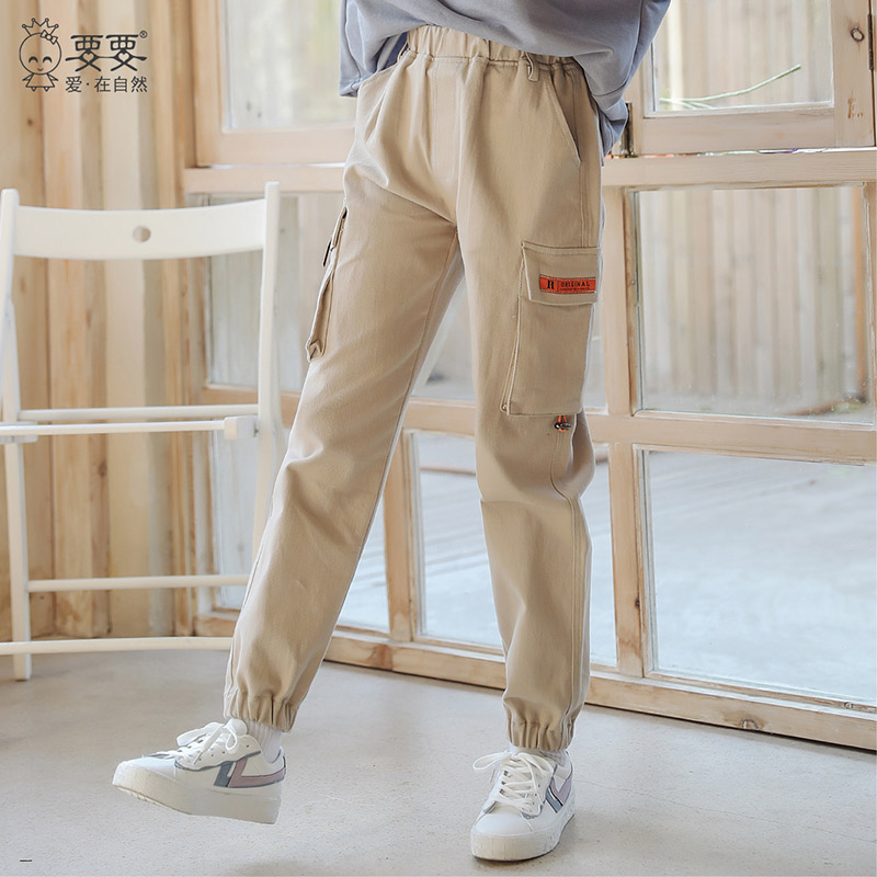 Girls' trousers spring and autumn loose foreign style pure cotton casual pants children's spring clothes 15 girls' overalls overalls spring 12 years old