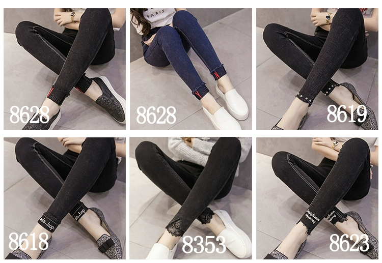 Quần legging nữ mặc quần thu đông 2018 chân giả denim màu đen phần mỏng cộng với quần nhung cao eo thon