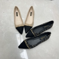Комфортные универсальные черные туфли с острым носком на плоской подошве из мягкой кожи, в стиле Шанель, коллекция 2024 года, обувь для работы, большой размер