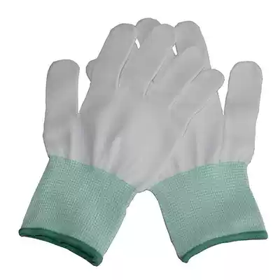 13-pin nylon comfortable and elastic dust-free gloves white green edge M code