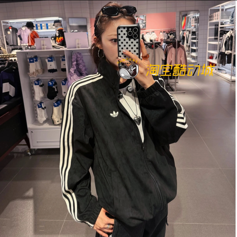 Adidas Adidas Trefoil Men's Loose-Fitting Suede Couple Sports Jacket Stand Collar Jacket Ks9189 Adidas Adidas Trefoil Men's Loose-Fitting Suede Couple Sports Jacket Stand Collar Jacket Ks9189