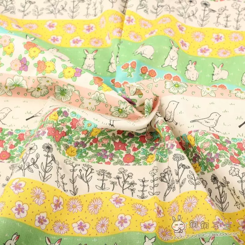 Vải khâu tay DIY vải twill bông thỏ hoa chim khảm BJ-81