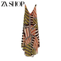 2026 spring and summer new women's V-neck slit asymmetric hem patchwork printed midi dress 2623185