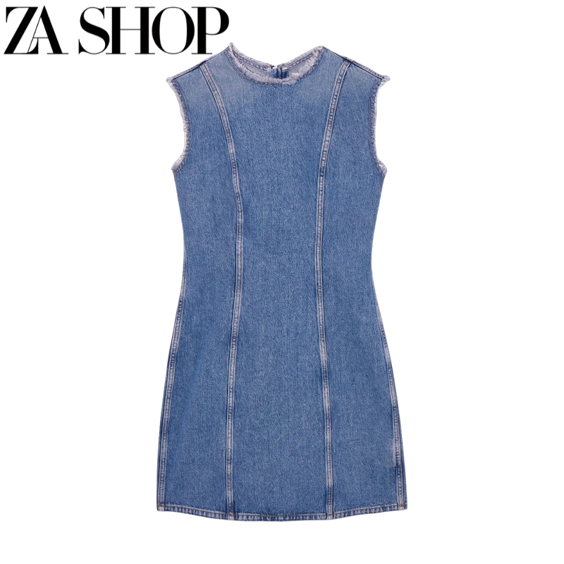 Winter New Women's Standard Fit Patchwork Sleeveless Denim Mini Dress 1201828 001