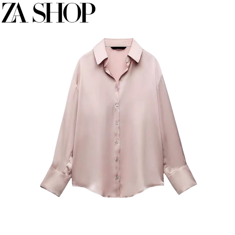 Autumn New Women's Clothing Lapel Long-Sleeved Loose Sun Protection Top Silk Satin Texture Drapey Shirt 8741236