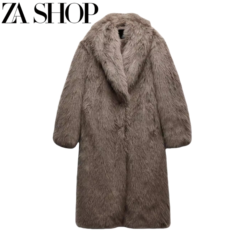 New Autumn and Winter Women's Clothing Faux Fur Effect Lapel Long-Sleeved Plush Long Coat Jacket 6318243