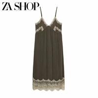 2026 spring and summer new women's V-neck suspender contrasting color stitching lace lingerie style mid-length dress 7200304