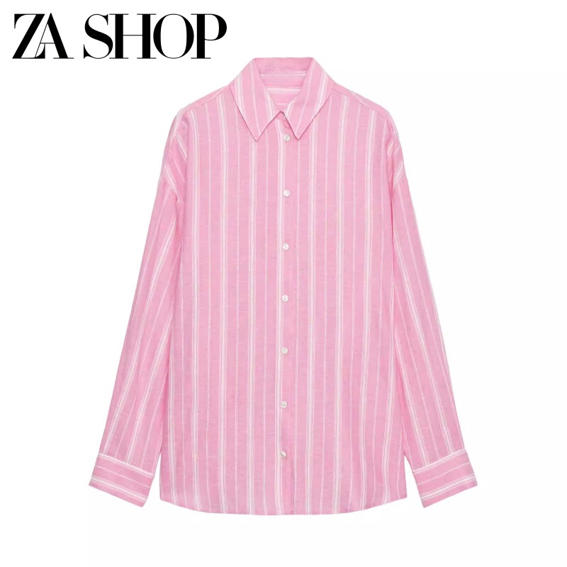 2026 Spring and Summer New Women's Long-Sleeved Lapel Linen Striped Shirt with Slit Midi Skirt 2566685 2710685