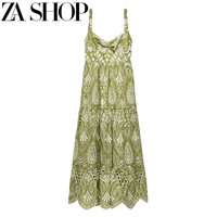24 new summer women's layered spliced ​​suspender long skirt hollow embroidered midi dress 3229472