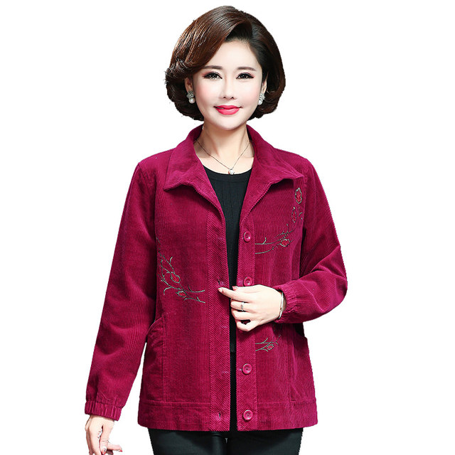 Corduroy jacket women's short pure cotton 2022 spring new style middle-aged and elderly women's mother's wear long-sleeved loose top