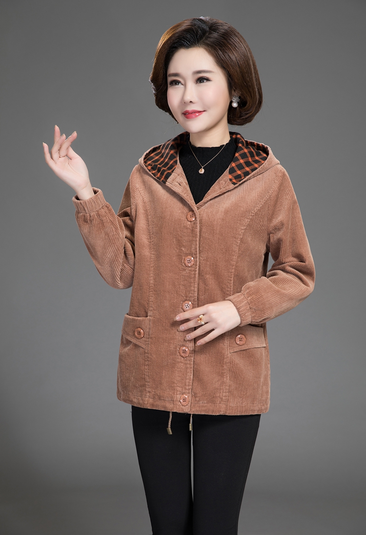 Áo khoác nữ trung niên mùa xuân và mùa thu mẫu XL cộng với áo khoác nhung kẻ béo cho mẹ áo khoác cotton mùa thu - Phụ nữ cao cấp quần áo cho mẹ