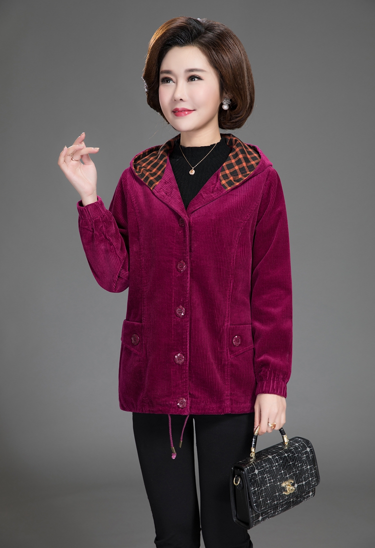 Áo khoác nữ trung niên mùa xuân và mùa thu mẫu XL cộng với áo khoác nhung kẻ béo cho mẹ áo khoác cotton mùa thu - Phụ nữ cao cấp quần áo cho mẹ