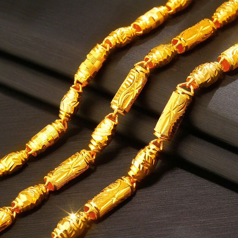 Vietnamese Gold-Plated Men's Necklace Imitation Gold Fake Gold Chain Non-Fading Hollow Bamboo Joint Cylindrical Rugby Ball Women's