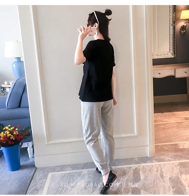 Phụ nữ mang thai mùa hè 2019 thời trang mới thủy triều mẹ ngắn tay cho bà bầu Áo thun rộng rãi thể thao và giải trí hai mảnh hè. - Áo thai sản áo ngực cho mẹ bầu
