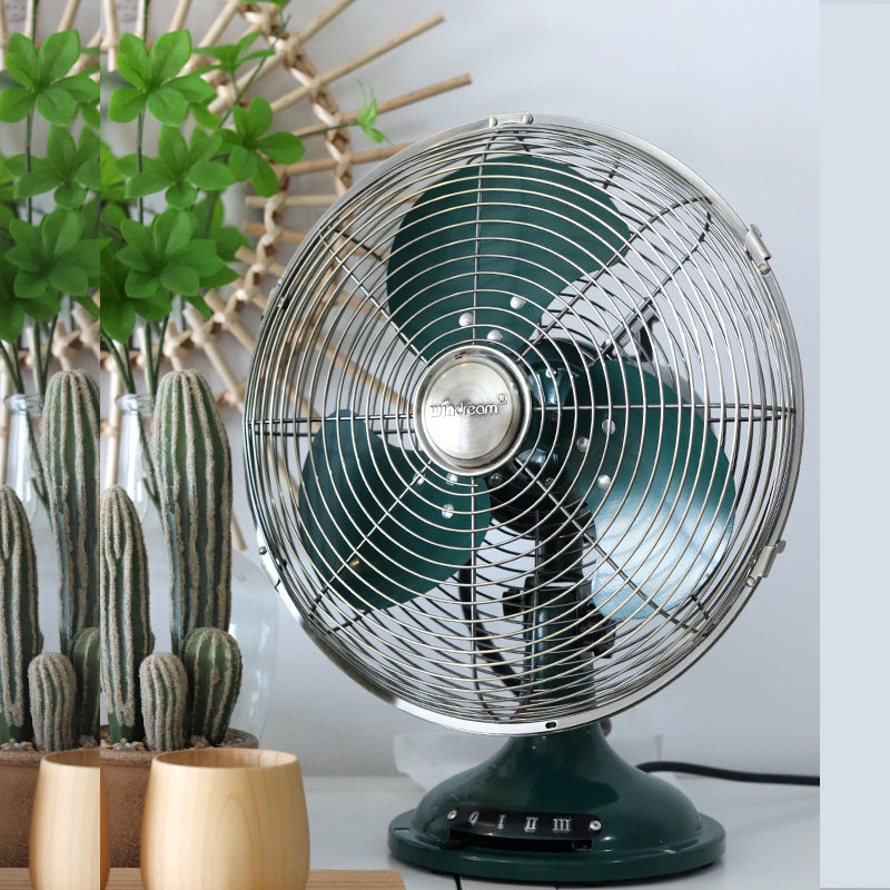Dark green antique table fan metal electric fan home decoration mechanical mute desktop fan American nostalgic wind