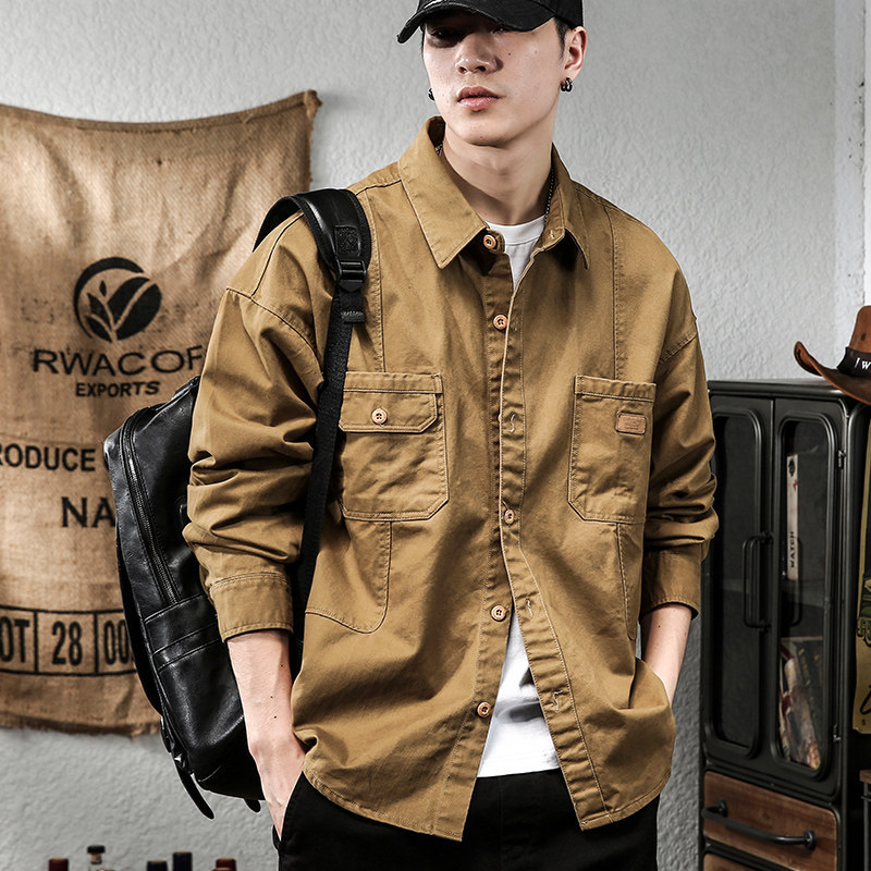 2026 Spring Khaki Workwear Long-Sleeved Shirt-Style Jacket Men's Loose American Retro Shirt Trendy Brand