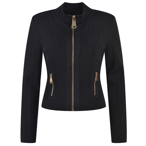 High-End Balmain-Style Fashion Padded Shoulder Spring-Summer Jacquard Pattern Stand-Collar Short Knit Zip-Up Jacket Top High-End Balmain-Style Fashion Padded Shoulder Spring-Summer Jacquard Pattern Stand-Collar Short Knit Zip-Up Jacket Top