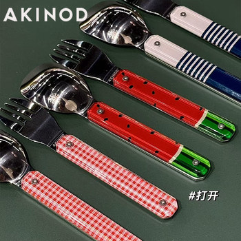 Akinod magnetic portable stainless steel tableware set