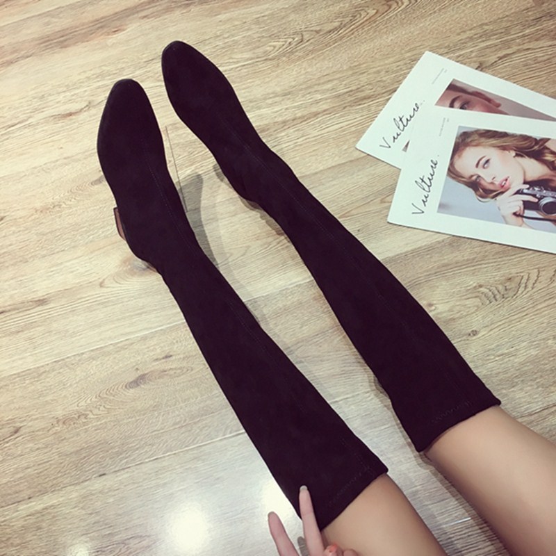 High waist boots women's winter over-the-knee boots Women's over-the-knee boots 2018 autumn and winter new wild thick heel suede boots boots