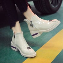 Rain shoes womens fashion models wear high heels children Martin boots paint side zipper Joker thick with Korean version low short