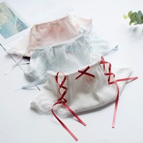 Lace-up underwear womens tie-up Japanese sweet wind thread cotton on both sides cute lace-up girl Middle waist bag hip pure inside