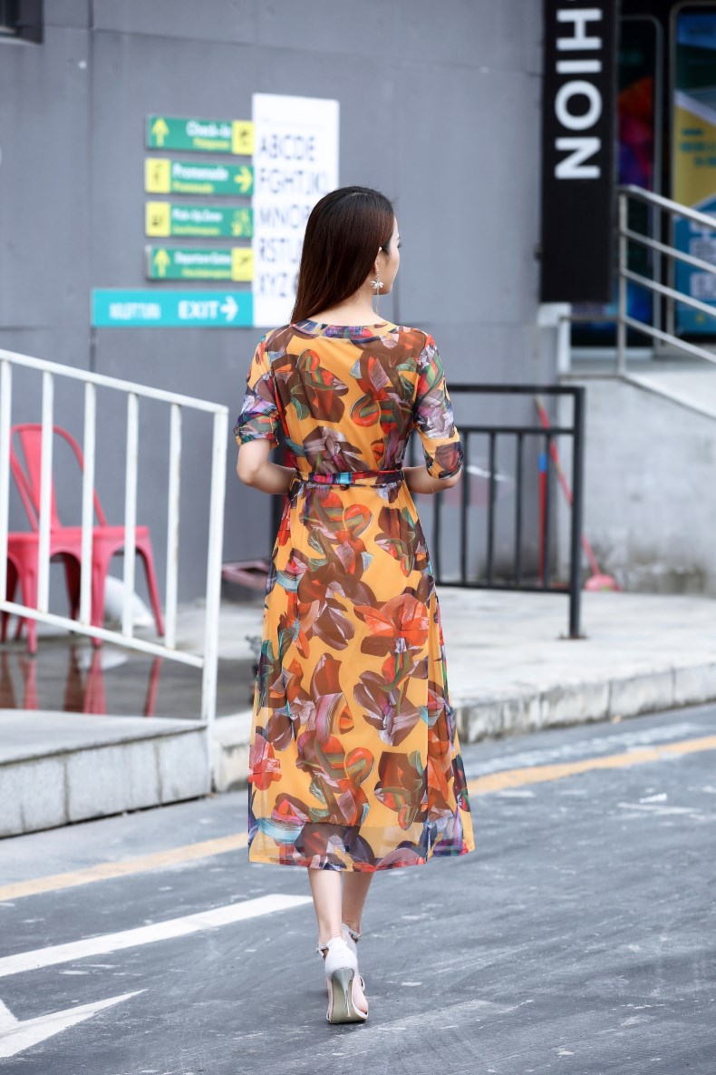 Tada Isuo với váy thoáng khí in trên đầu gối nữ tiên váy liền cỡ lớn 2019 sản phẩm mới dài - Sản phẩm HOT váy nhung đẹp
