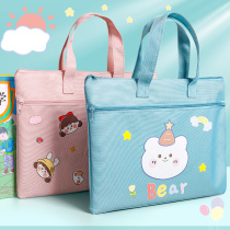 Double-layer portable canvas bag cartoon cute elementary school students junior high school students test papers textbook book storage file artifact Chinese mathematics hand-carrying book bag large capacity replenishment bag make-up class bag