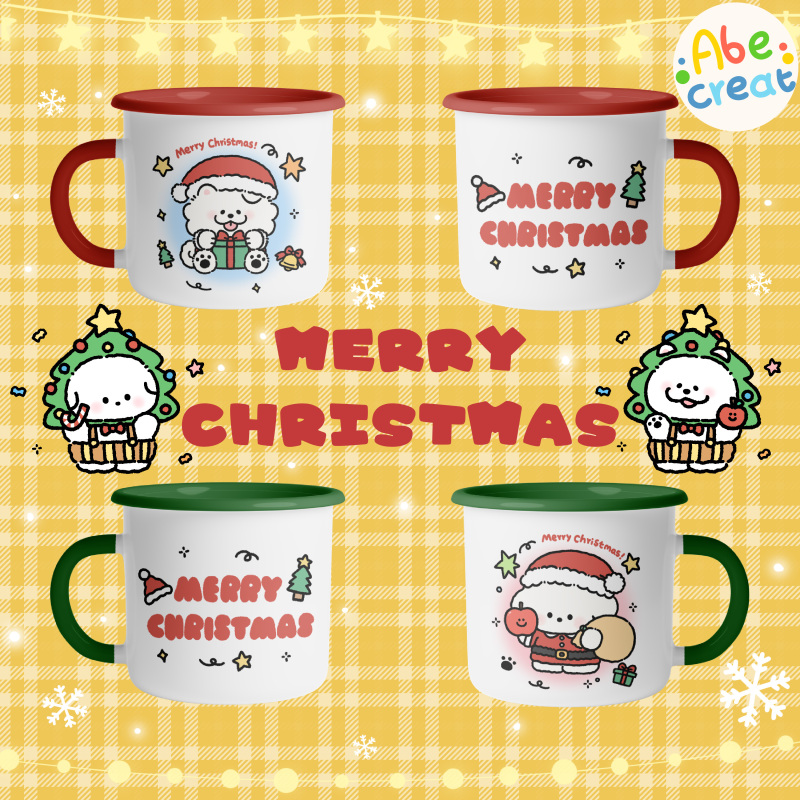 Little Bear Christmas Imitation Enamel Cup｜Biyi Drinking Cup Coffee Resistant to Falling Cute Couple Best Friend Gift Red and Green