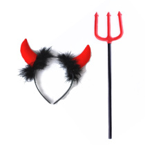 Halloween Ghost Festival dress up party Childrens performance Demon red horn headband Cartoon hairband fork set