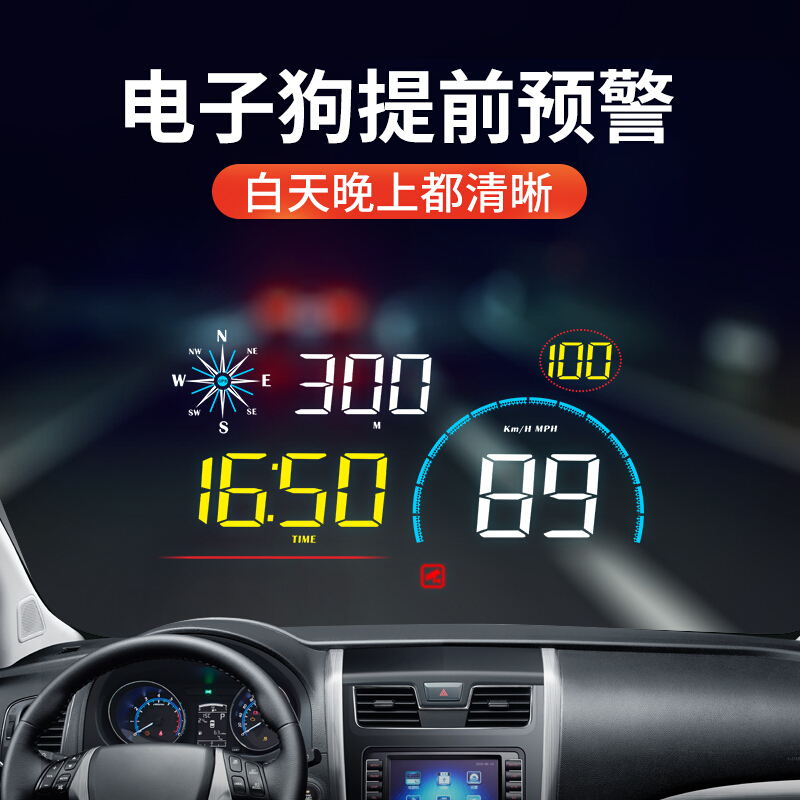 Car Spike Head Display With Electronic Dog On-board HUD Speed Test GPS Display Fuel Oil water temperature HD projector