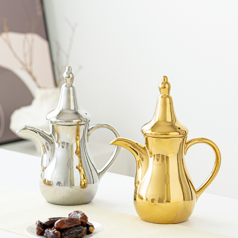Fcm Middle East Hot Selling Electroplated Light Luxury High-End Dallah Authentic Arabic Ceramic Coffee Pot and Kettle Set Fcm Middle East Hot Selling Electroplated Light Luxury High-End Dallah Authentic Arabic Ceramic Coffee Pot and Kettle Set
