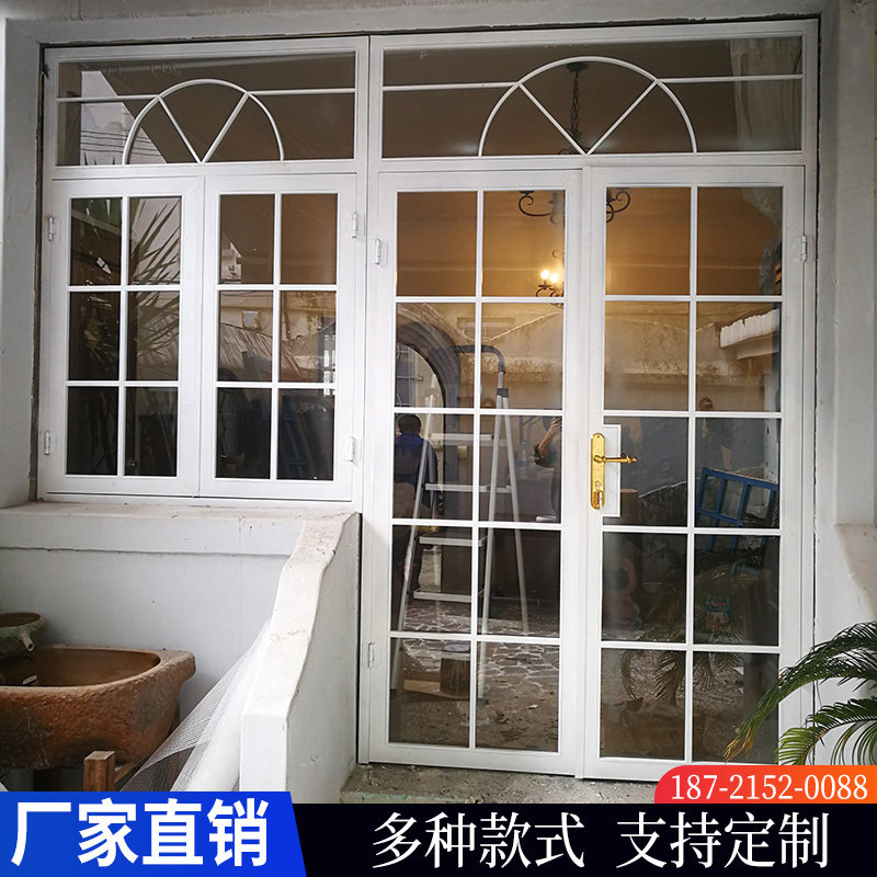 Custom light luxury retro wrought iron glass entry door partition wrought iron lattice glass door glass sliding door sliding door