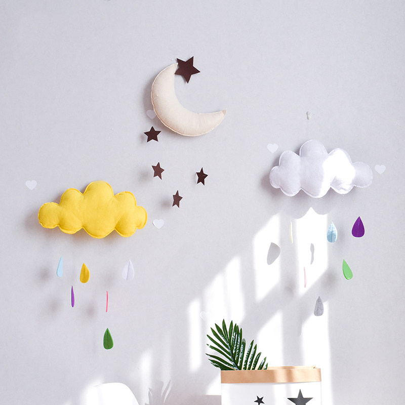 Children's tent home decoration handmade clouds raindrops non-woven fabric wall stickers New year pendant decoration photography props