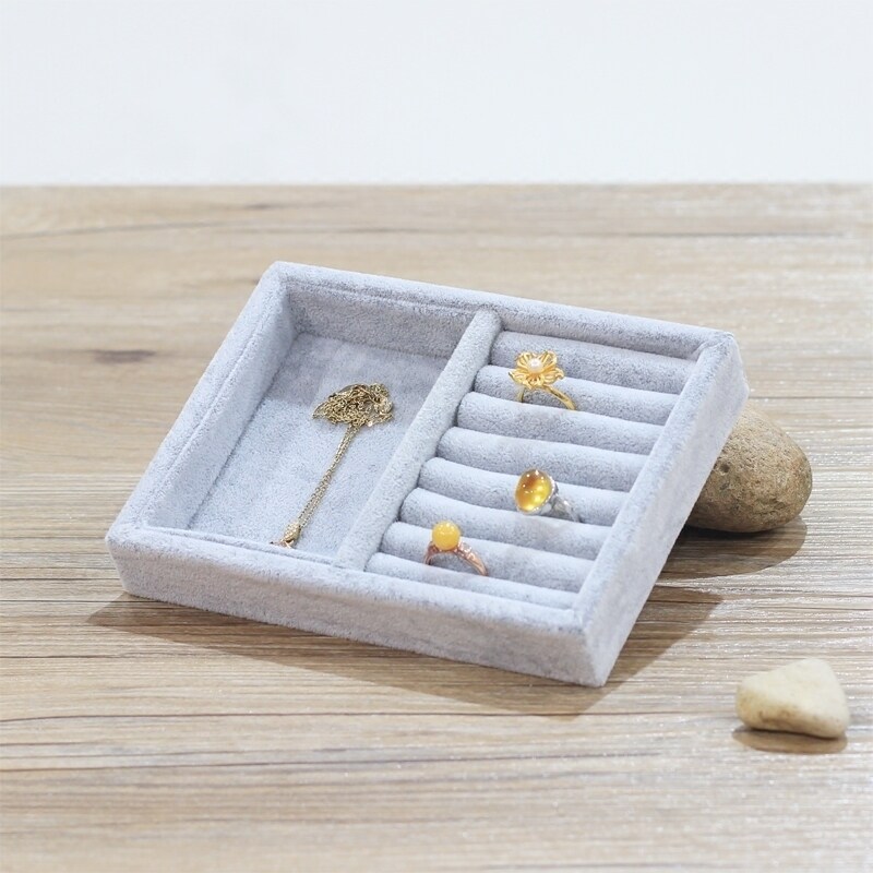 Flannel storage box Matching ring earrings Necklace storage tray Multi-grid jewelry multi-function jewelry box