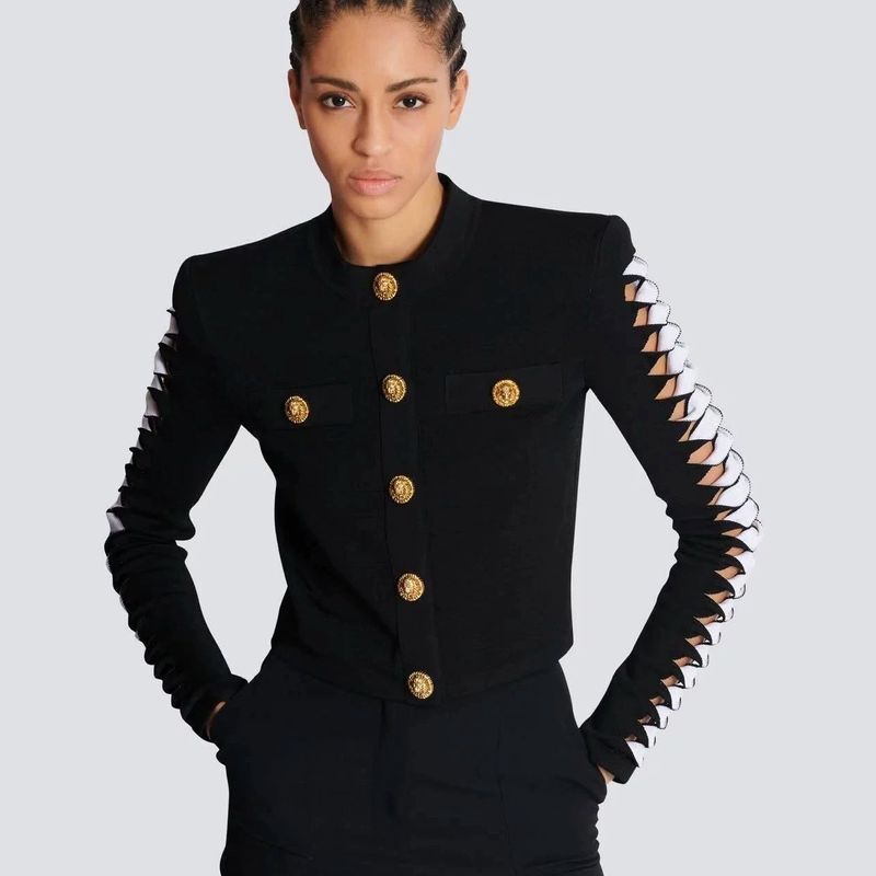 Balman Balman Gina 2026 Autumn/Winter New Style Chanel-Inspired Elegant Slim Fit Knitted Cardigan with Padded Shoulders