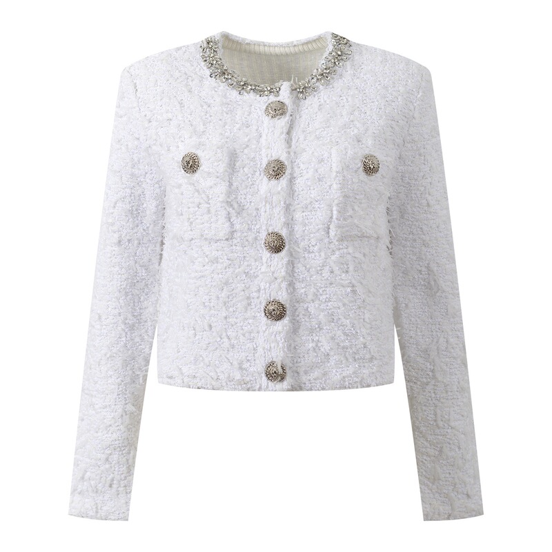 Balmain Gina 2026 Early Spring New Style Padded Shoulder Heavy Beading Round Neck Long Sleeve Knitted Cardigan Jacket Top Balmain Gina 2026 Early Spring New Style Padded Shoulder Heavy Beading Round Neck Long Sleeve Knitted Cardigan Jacket Top