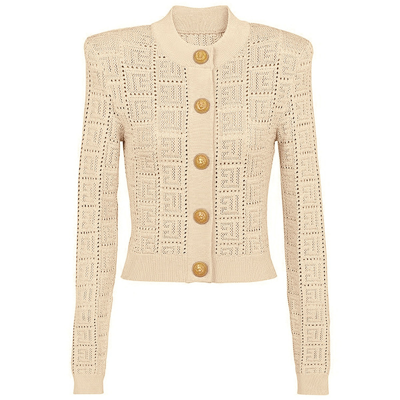 Balmanjina Li's Same Style 2025 New Round-Neck Hollow-Out Knit Sweater Top Fashionable Cardigan Jacket